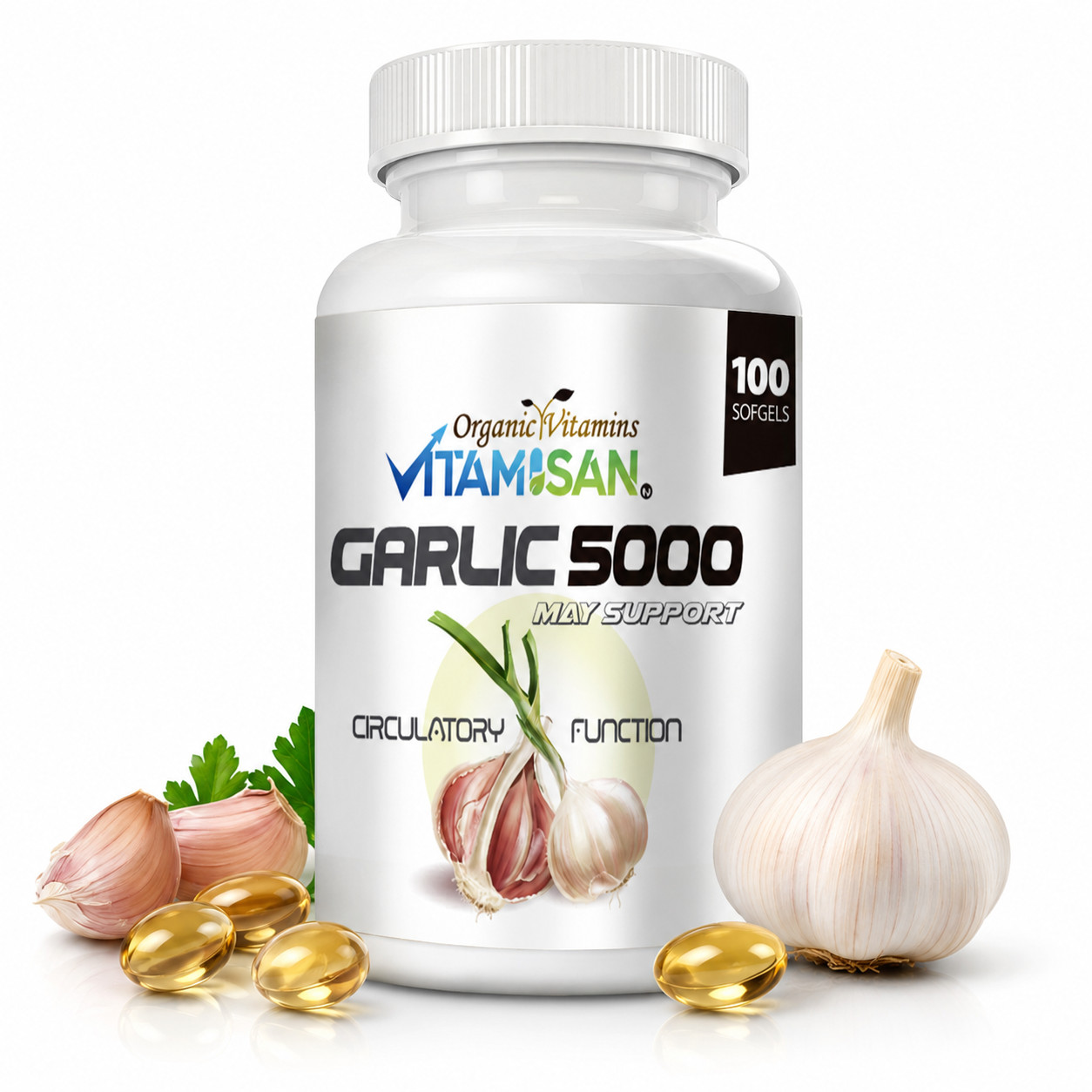 Garlic PILL 100 softgels cholesterol health support Organism Ajo