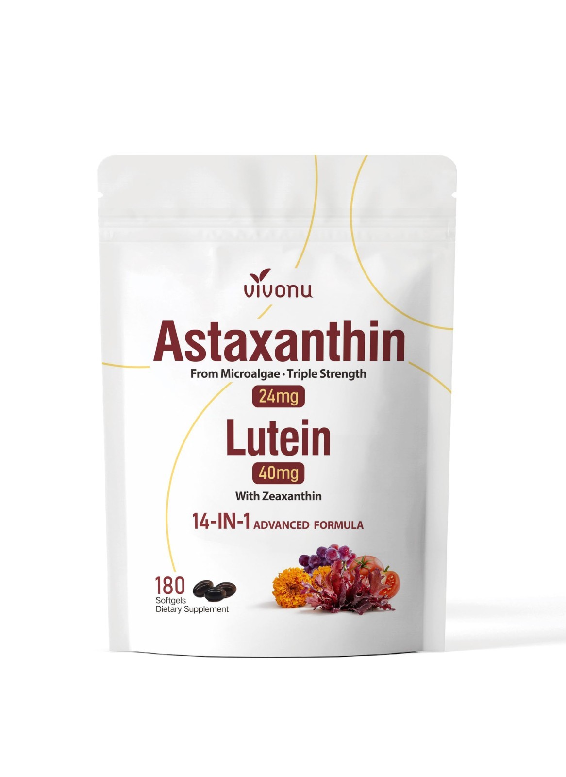 14-in-1 Astaxanthin & Lutein Softgels 24mg & 40mg | Eye, Skin, Joint Health, 12