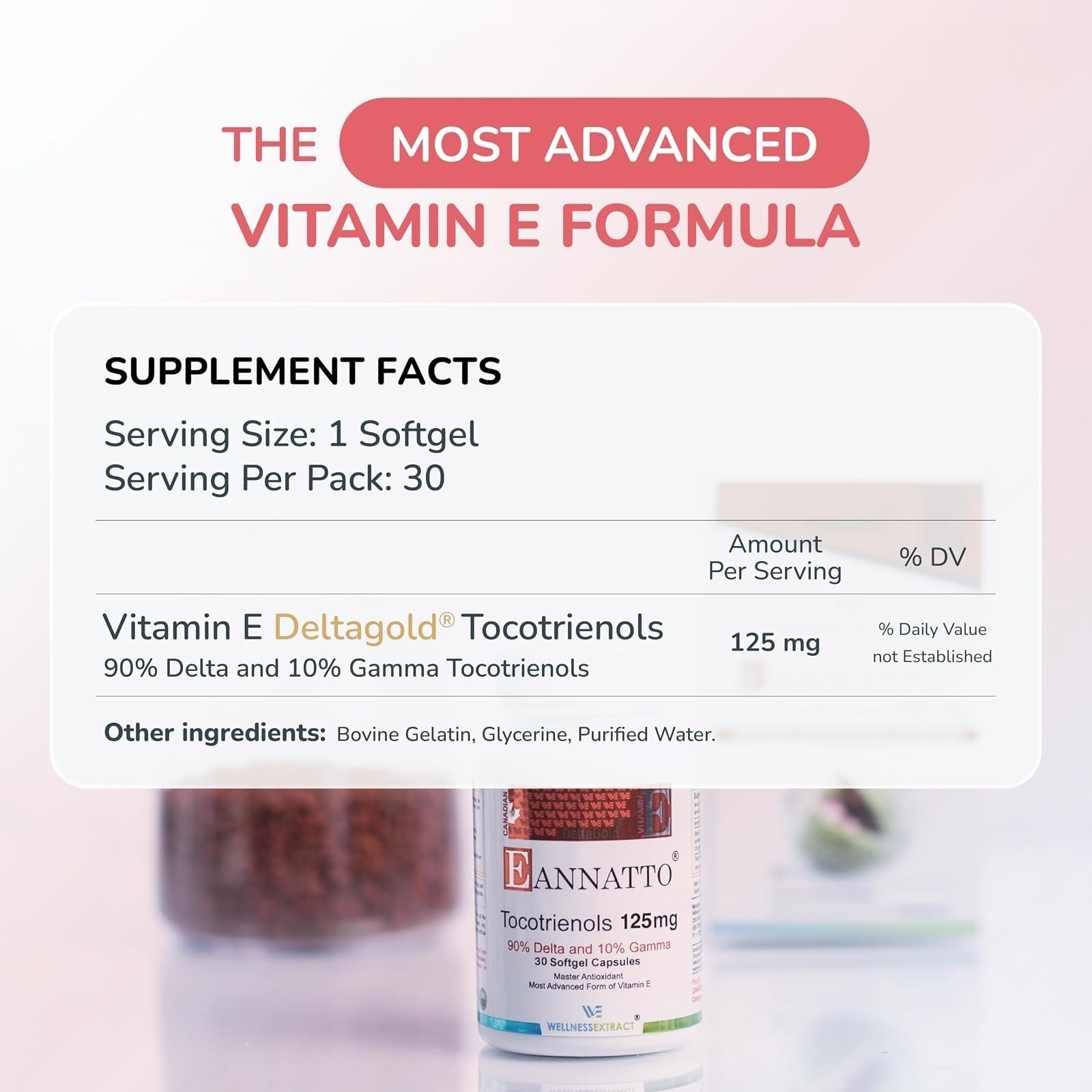 Wellness Extract Annatto Tocotrienols Vitamin E Softgels 125MG 30 Count