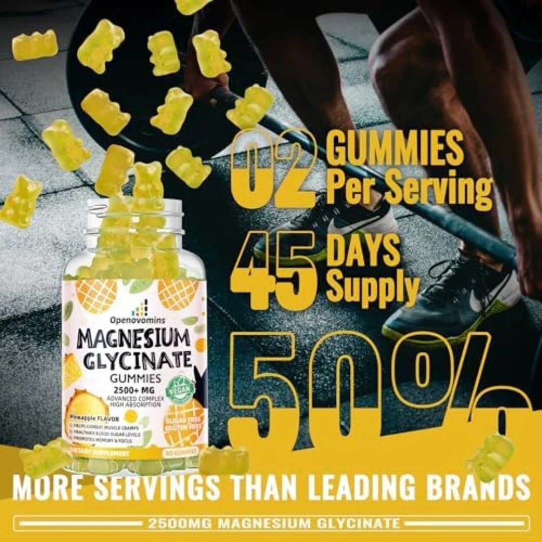 Magnesium Glycinate Gummies 2500mg – Sugar Free Magnesium Potassium Supplement w