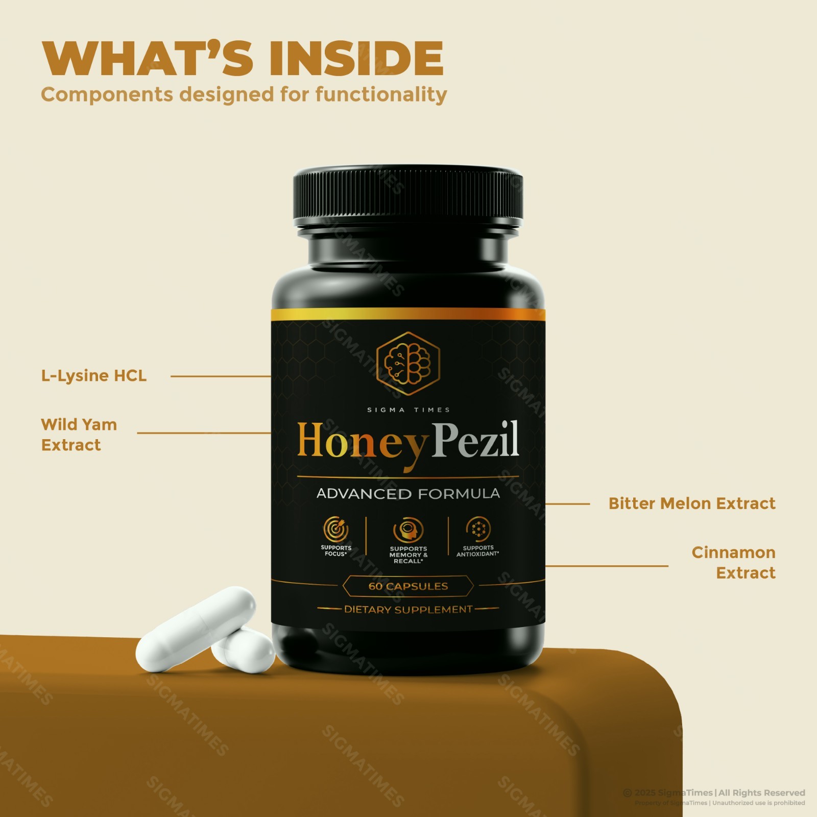 HoneyPezil Capsules, Advanced Honey Pezil Memory & Brain Supplement – 3 Pack