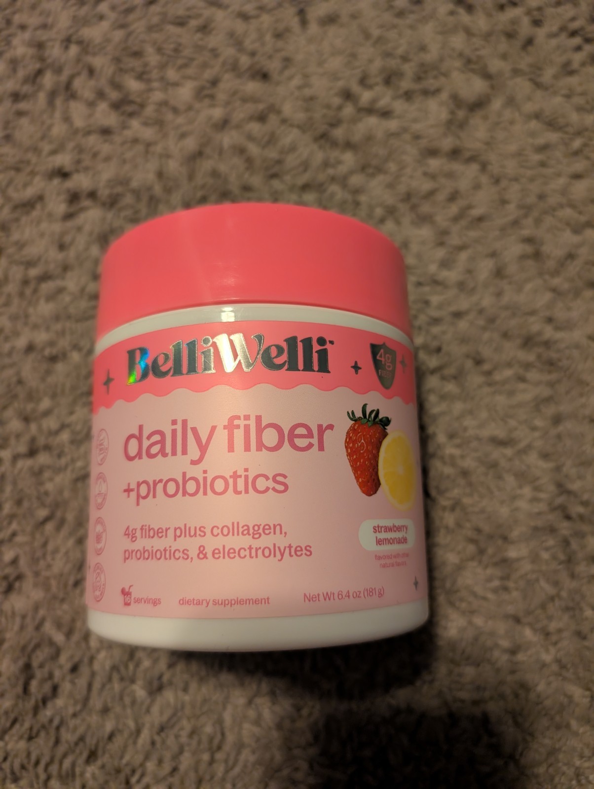 Belli Welli Daily Fiber Supplement With Collagen Probiotics Strawberry Lemonade