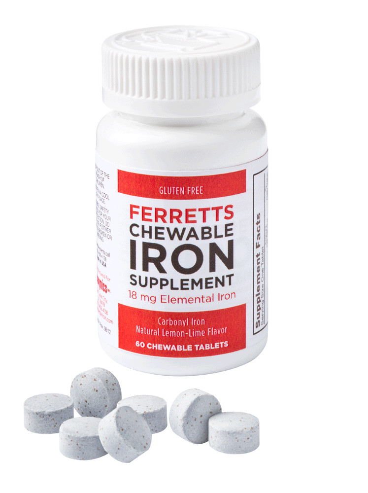 Ferretts Chewable iron supplement (18mg Elemental Iron), 60 tablets