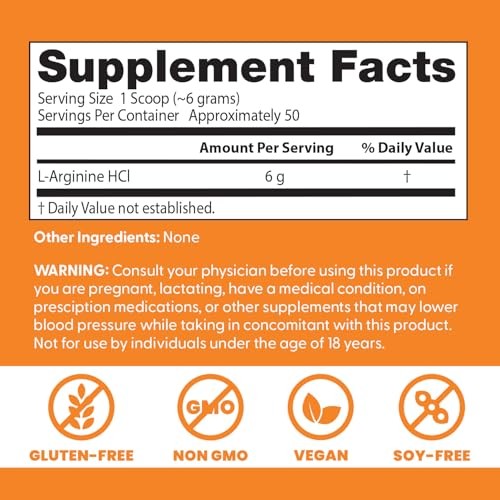 Doctor’s Best L Arginine Powder 10.6 Oz Nitric Oxide Amino Acid Supplement