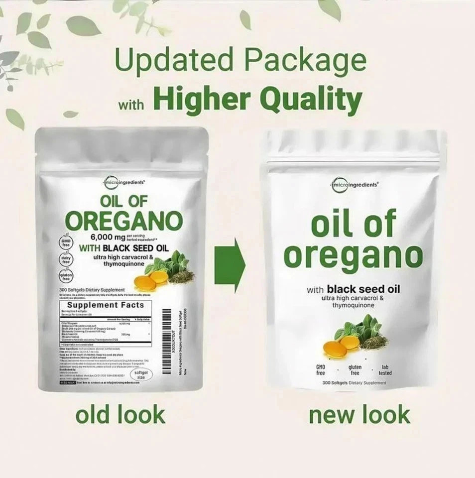 Oil of Oregano Softgels 6000mg with Black Seed Oil High Carvacrol Support
