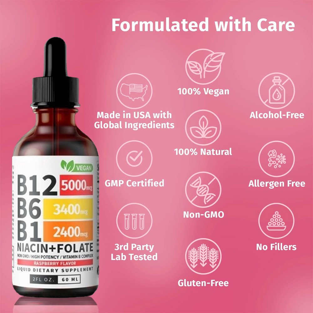 Vitamin B12 and B6 Liquid Drops, B12 Sublingual Vitamin B Complex 5000mcg USA
