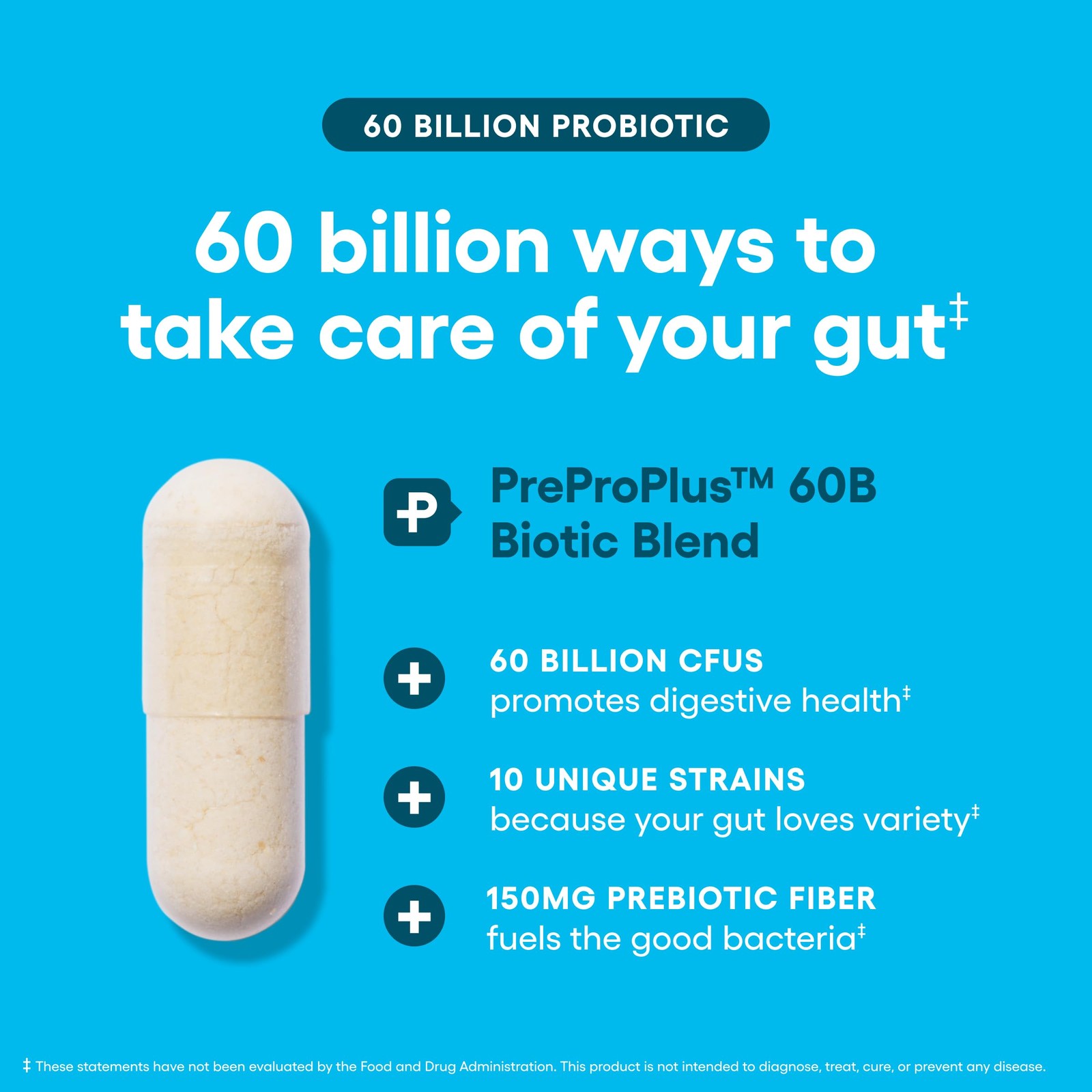 Probiotics 60 Billion CFU – 10 Strains + Organic Prebiotics -Women & Men