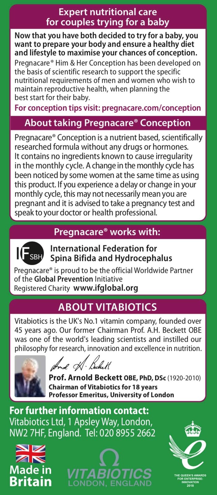 Vitabiotics – Pregnacare – His & 1 Count (Pack of 60), 56 Tablets + Capsules