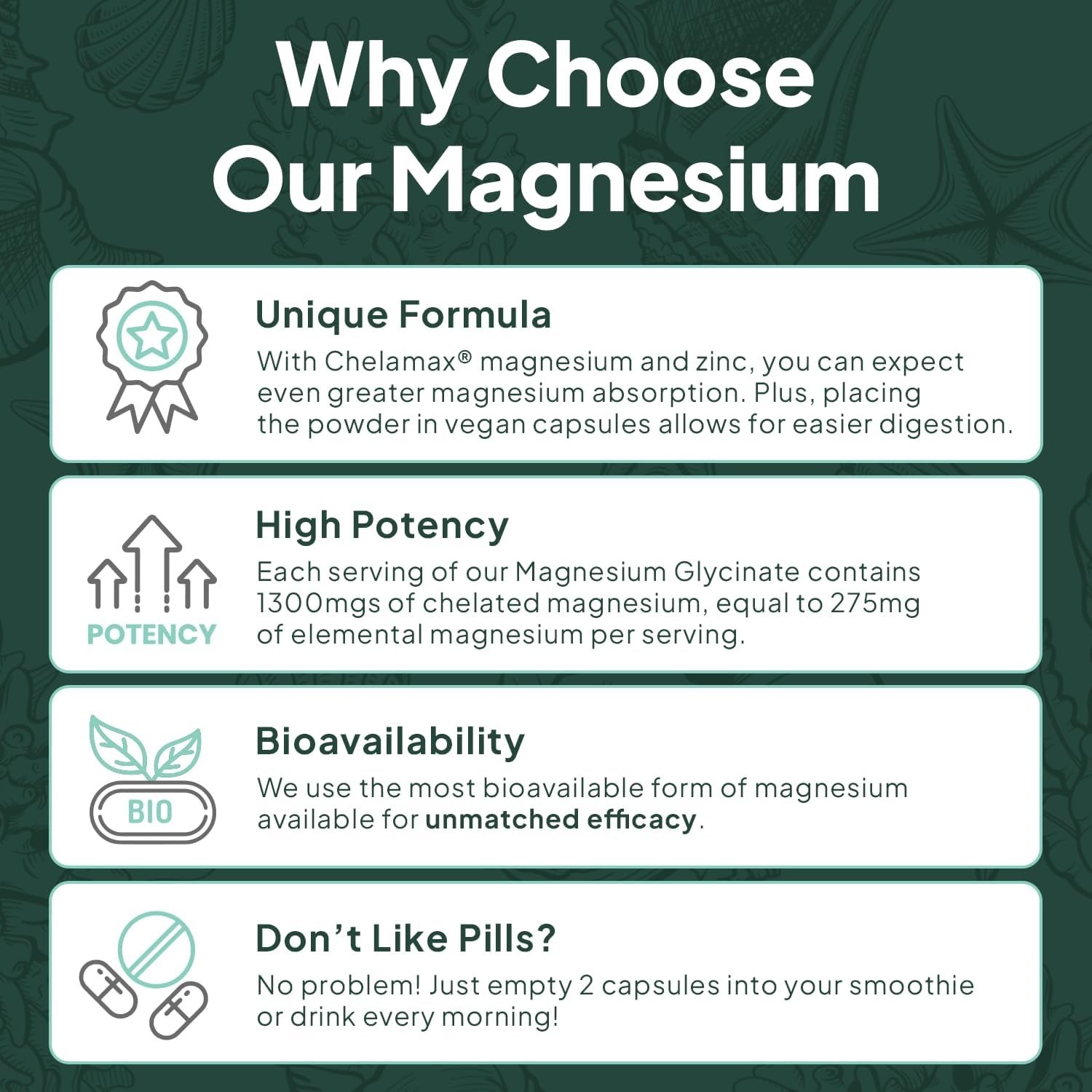 Organics Ocean Pure Magnesium Glycinate with Zinc – Maximum Strength Chelated