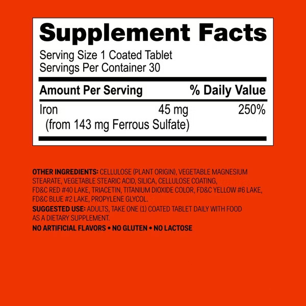 Iron Slow Release Dietary Supplement Tablets – 30ct – up&up:45mg Iron Per Tablet