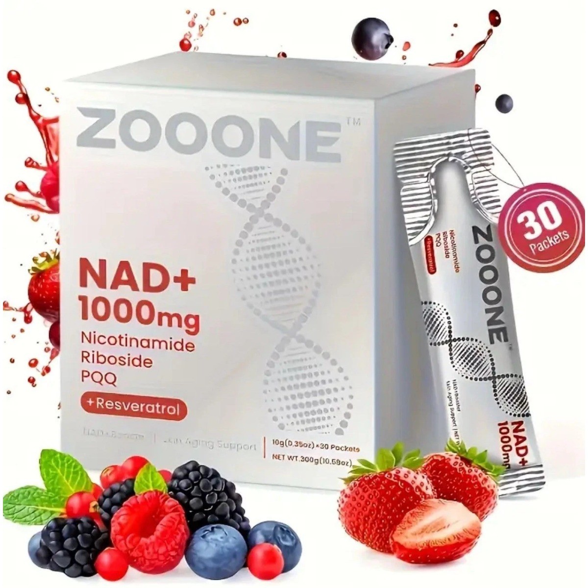 ZOONE NR1000 NAD+ Berry Drink Mix – Aging & Skin Health Support，Anti