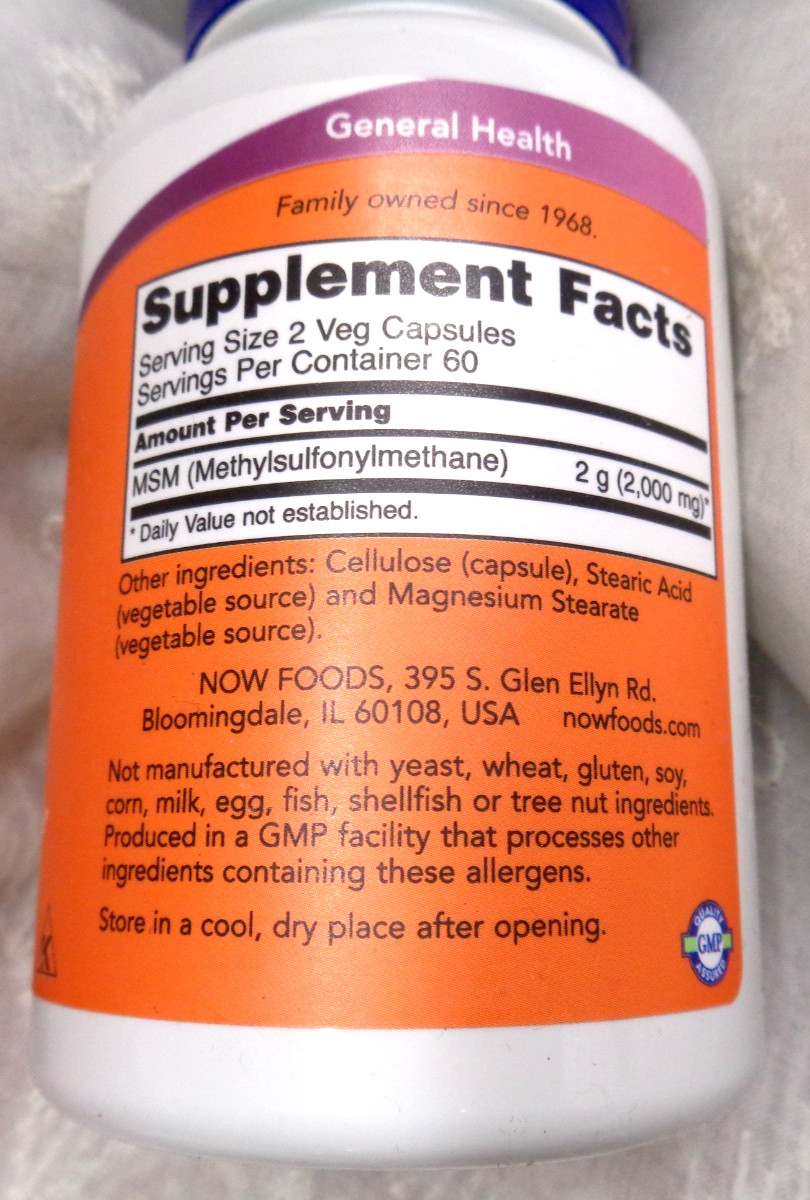 NOW FOODS MSM Methylsulfonylmethane 1000 mg 120 Veg Capsules EXPIRES 4/2029