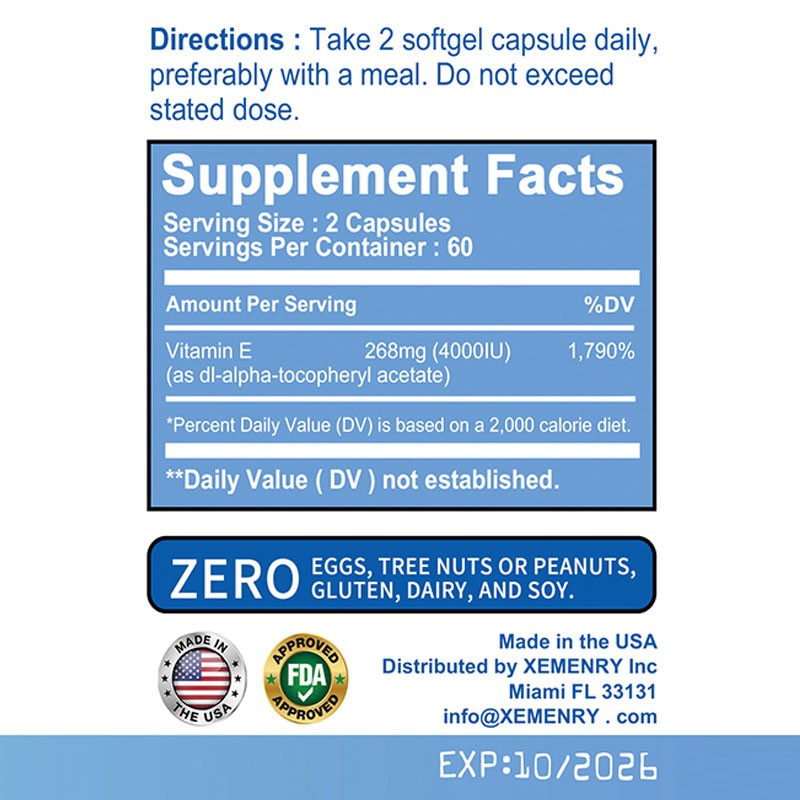 Vitamin E 4000IU – Supports Skin,Hair, and Eye Health,Healthy Aging,Anti-wrinkle