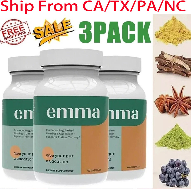 3Bottles Emma Gut Health Supplement 180 Capsules for Bloating Relief & Leaky Gut
