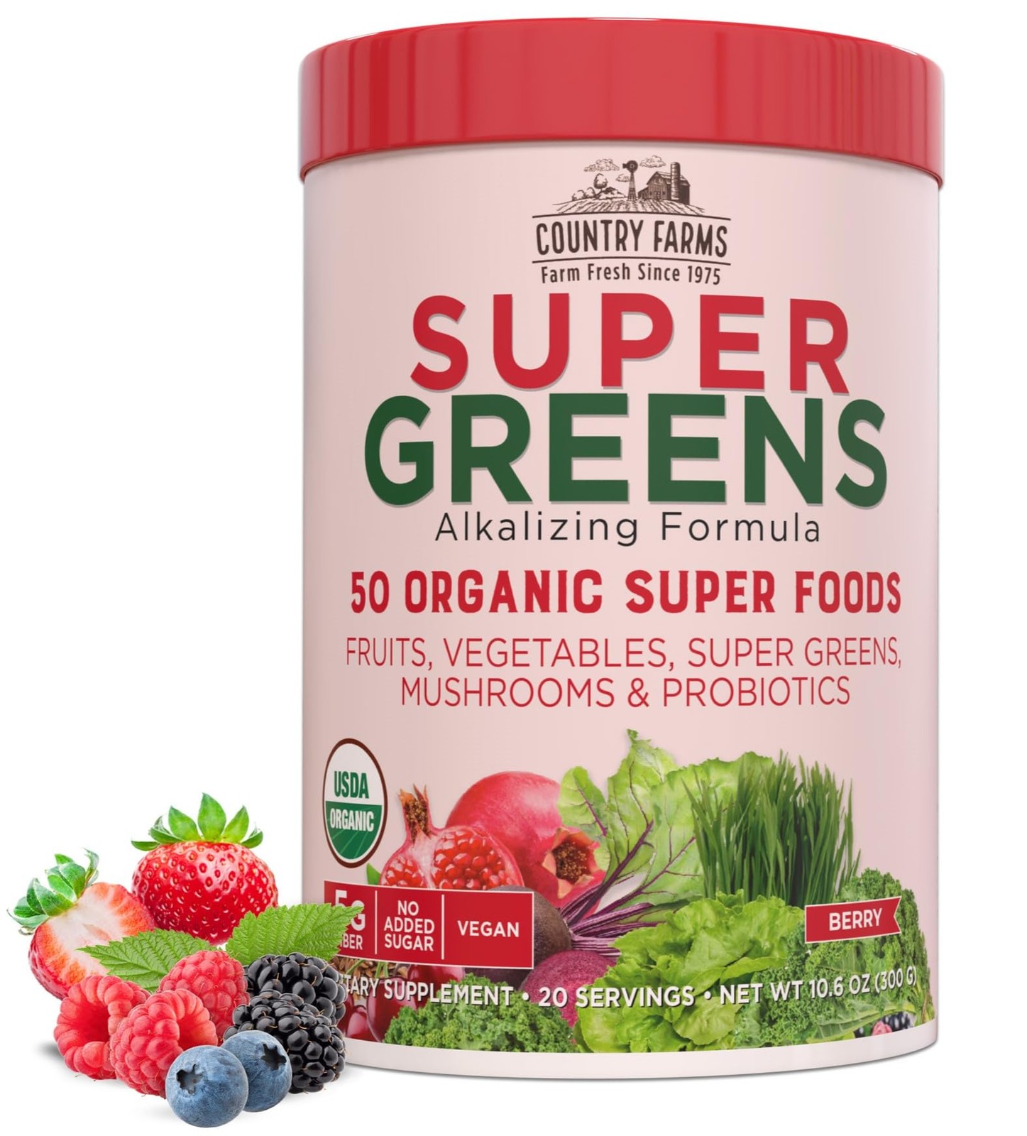 Country Farms Organic Super Greens Berry Flavor, 50 Organic Super Foods, Pack…