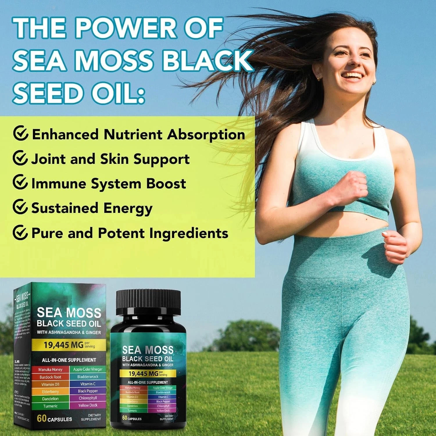 Sea Moss Black Seed Oil Ashwagandha Ginger, Sea Moss Capsule Supplement