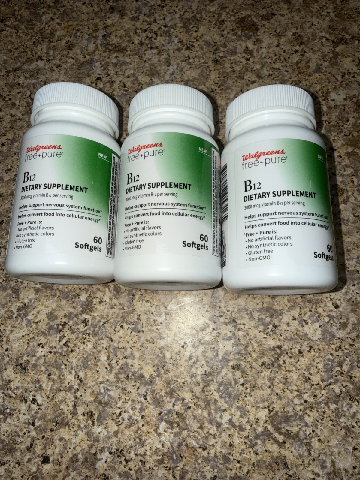 (3) Bottles Walgreens 3000 MCG B12 Dietary Supplement 180 Tablets EXP 6/2026+