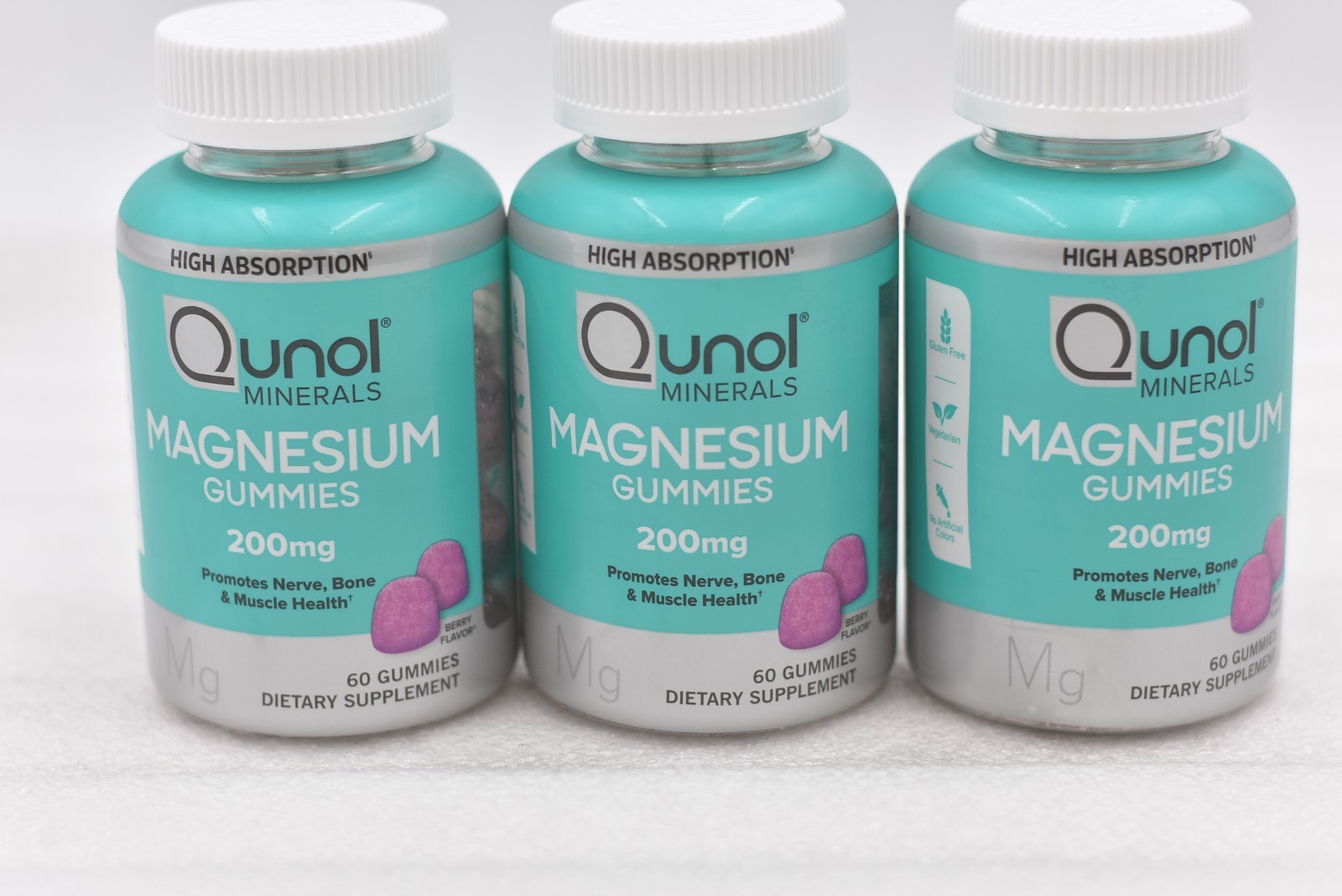 Lot of 3 Qunol Minerals Magnesium Gummies Berry Flavor 200mg EXP: 03/2026
