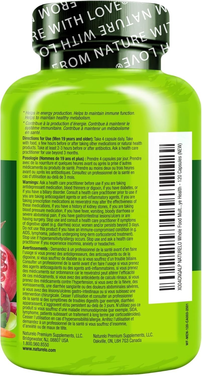 NATURELO Men’s Multivitamin – Whole Food Multivitamin for Men (120 Capsules)
