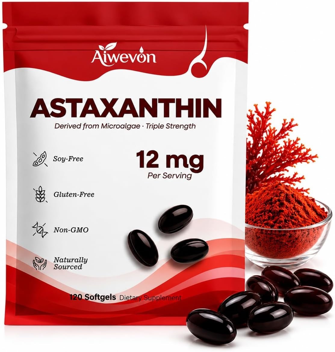 Clean Astaxanthin 12mg Softgels – 120 Count for Comprehensive Health Support