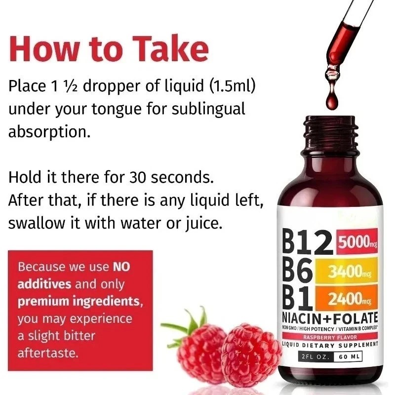 (2-PACK) Vitamin B12 Liquid Supplement Drops with B6, B1, Niacin & Folate – Edib