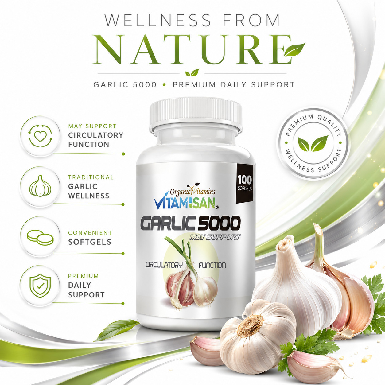 Garlic PILL 100 softgels cholesterol health support Organism Ajo