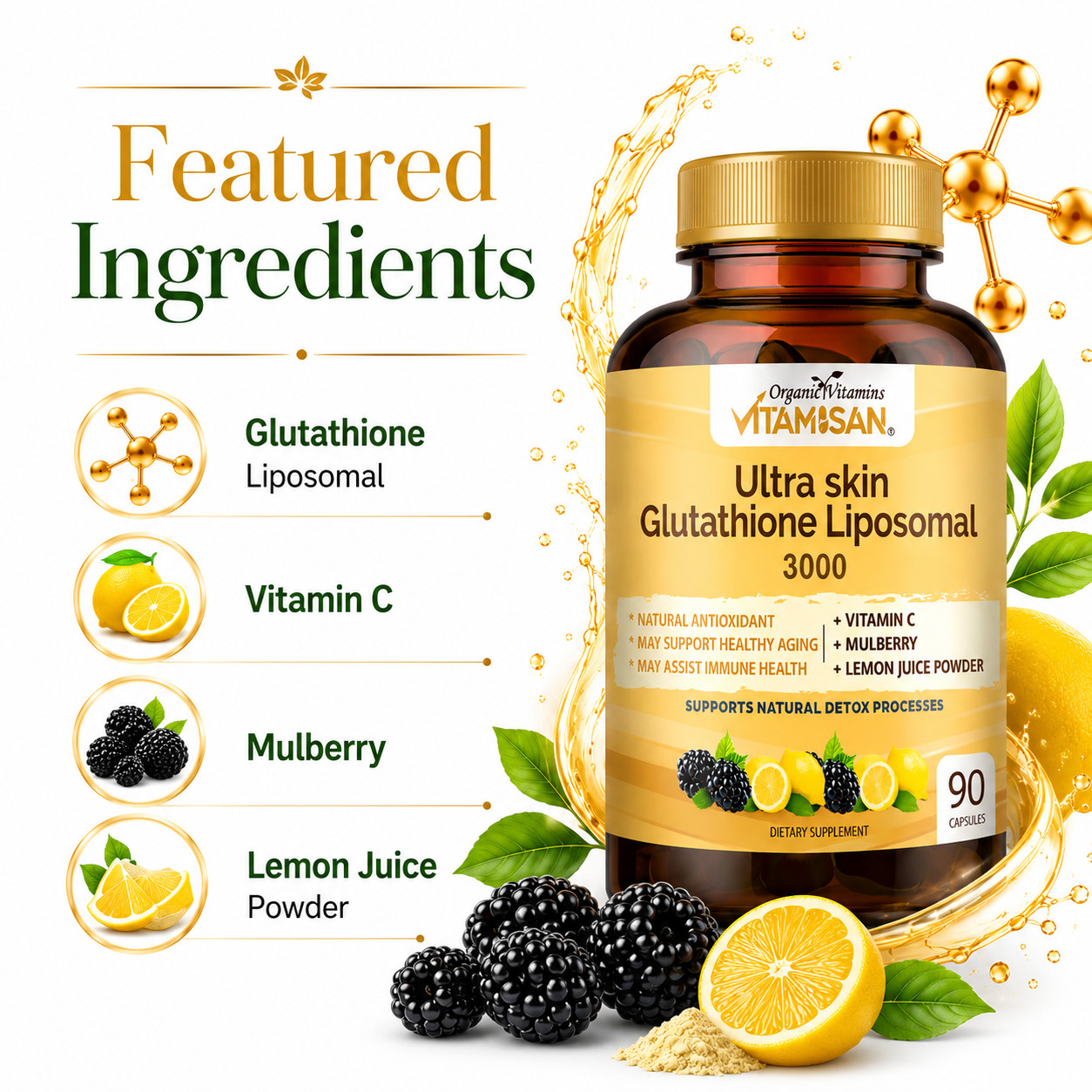 2 Pack Liposomal Glutathione 3000mg + Vitamin C Antioxidant Skin 180 Caps