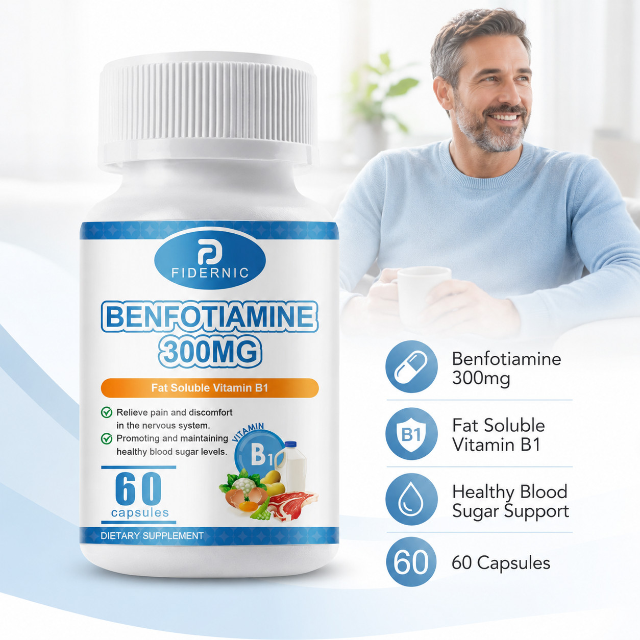 Benfotiamine 300mg 60 Capsules Vitamin B1 Blood Sugar Support