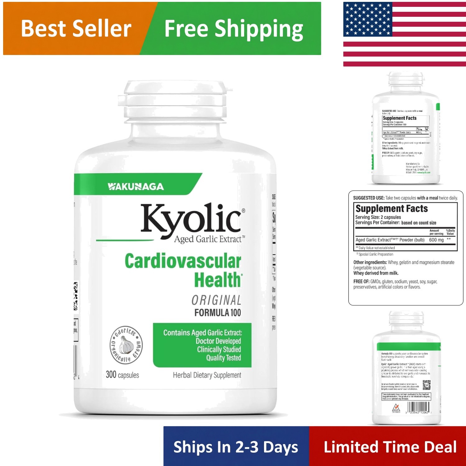 Aged Garlic Extract 300 Capsules: Organic, Gluten-Free, Heart Health Formula