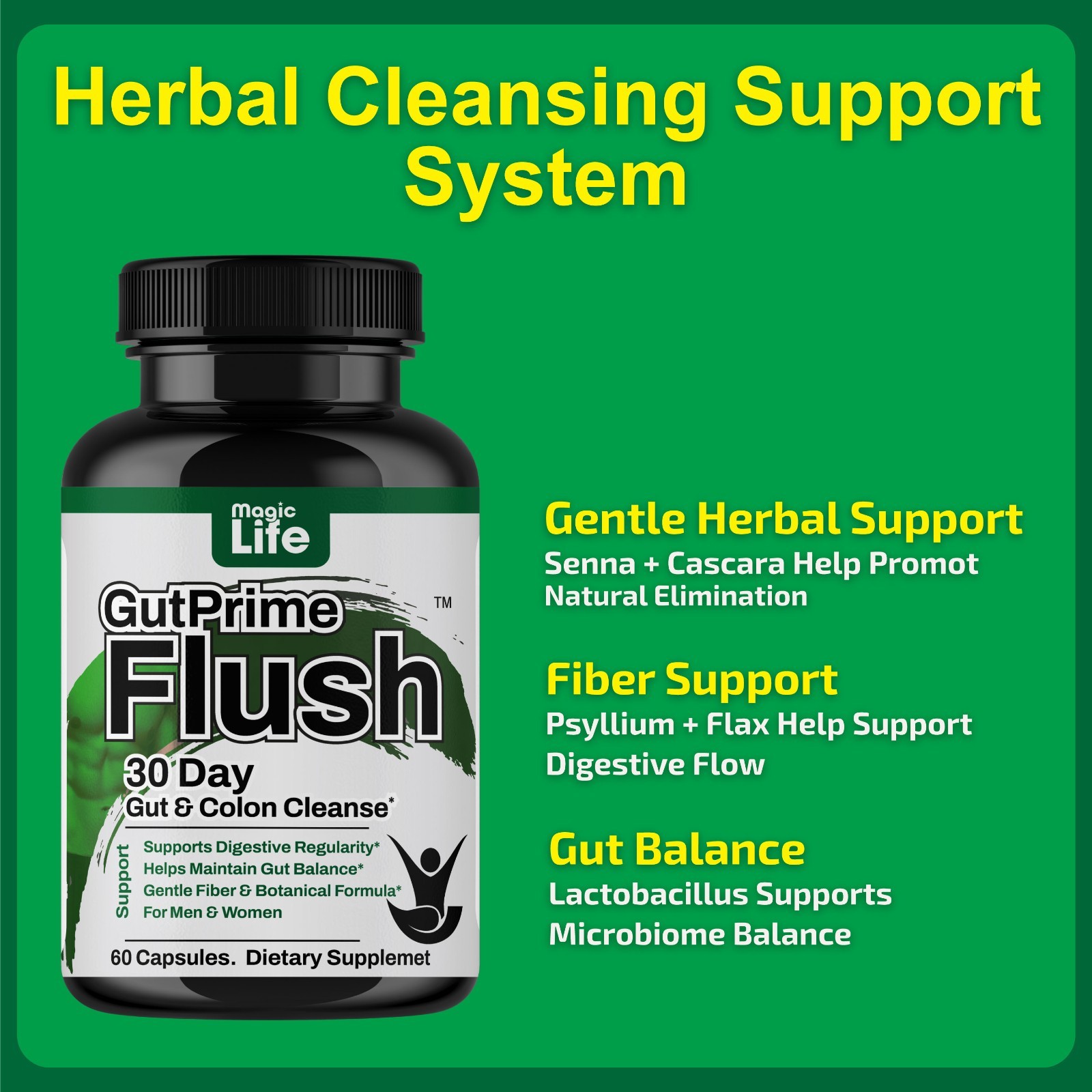 Super Colon Cleanse 30 Day Supply of Gentle Gut Cleanse Detox with Probiotics