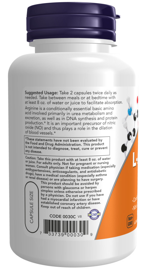 Now Foods L-Arginine 500 mg Amino Acid Dietary Supplement – 250 Capsules