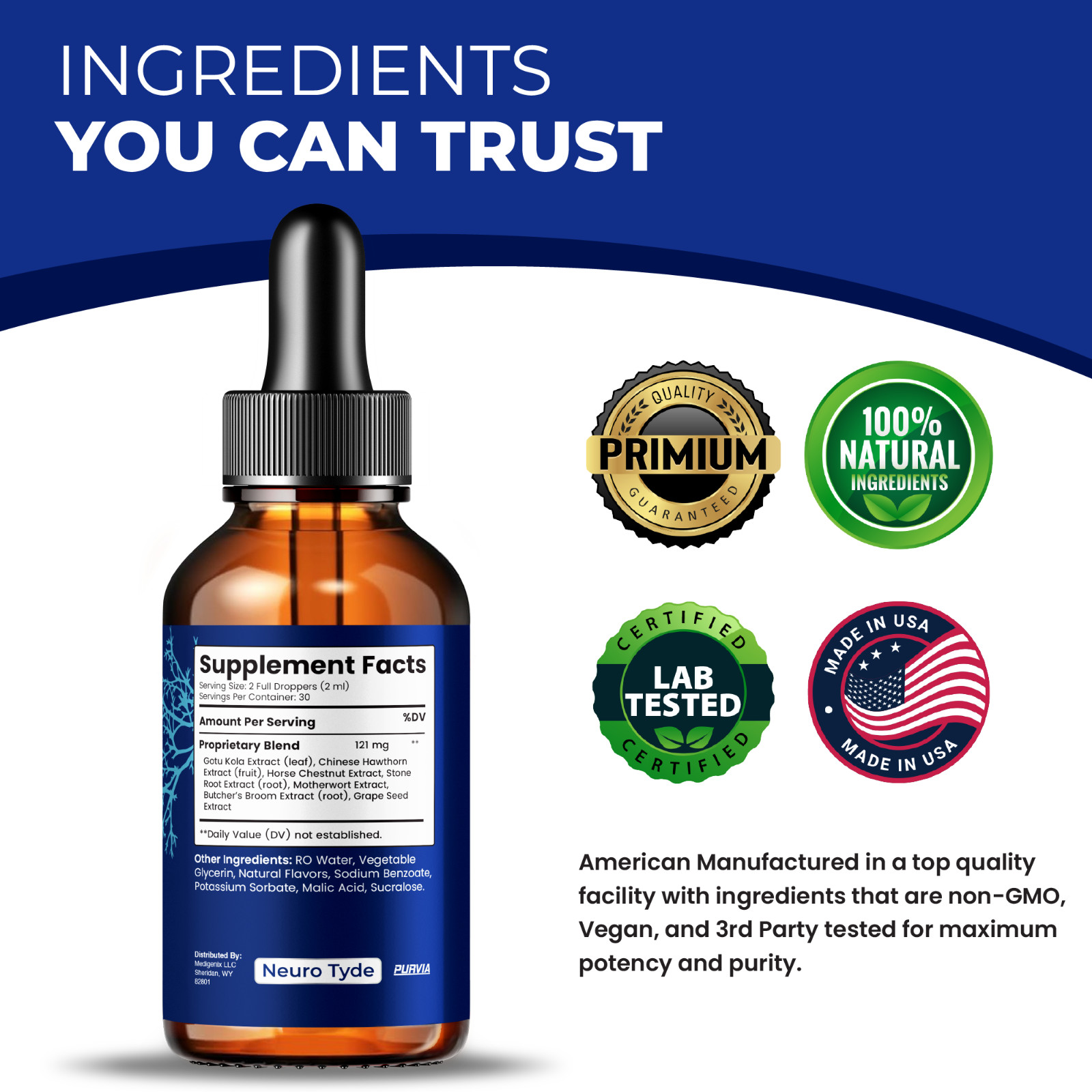(5 Pack) NeuroTyde Drops Liquid Brain Supplement Memory Focus Clarity (10 oz)
