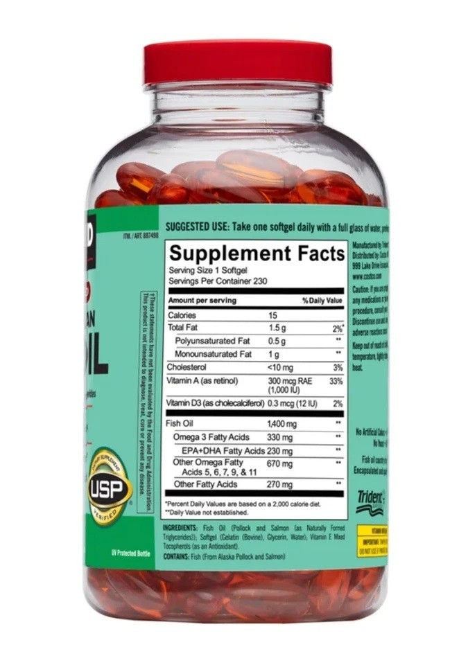 Kirkland Signature Wild Alaskan Fish Oil 1400mg 230 / 460 Softgels | 1 or 2 Pack