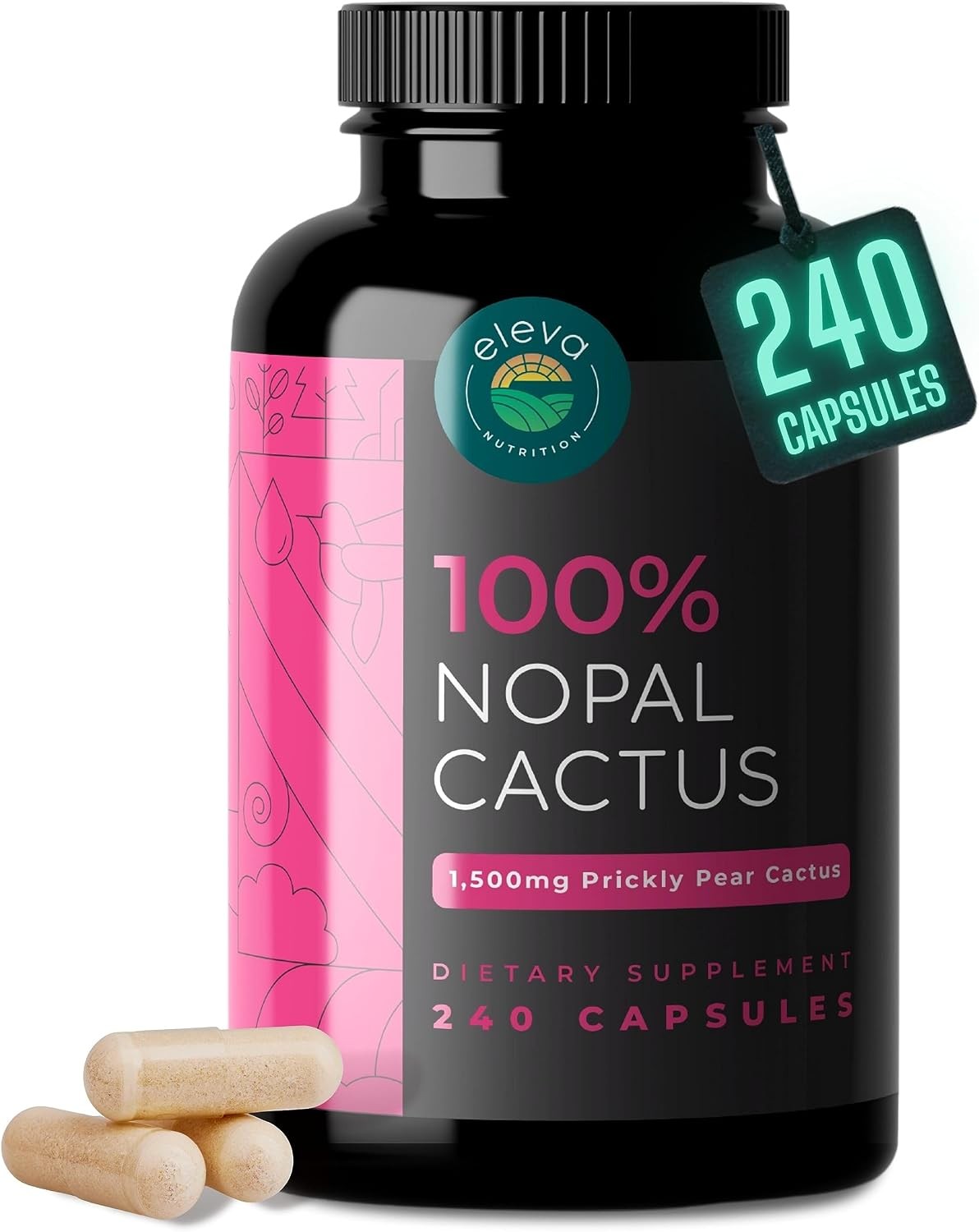 Nopal Cactus Capsules 1500mg- Organic Sun-Dried Prickly Pear Cactus Powder & Bla