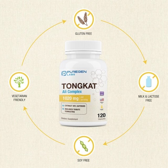 Puregen Labs TONG-KAT Ali Complex 1020mg, 120 Capsules 200:1 Extract