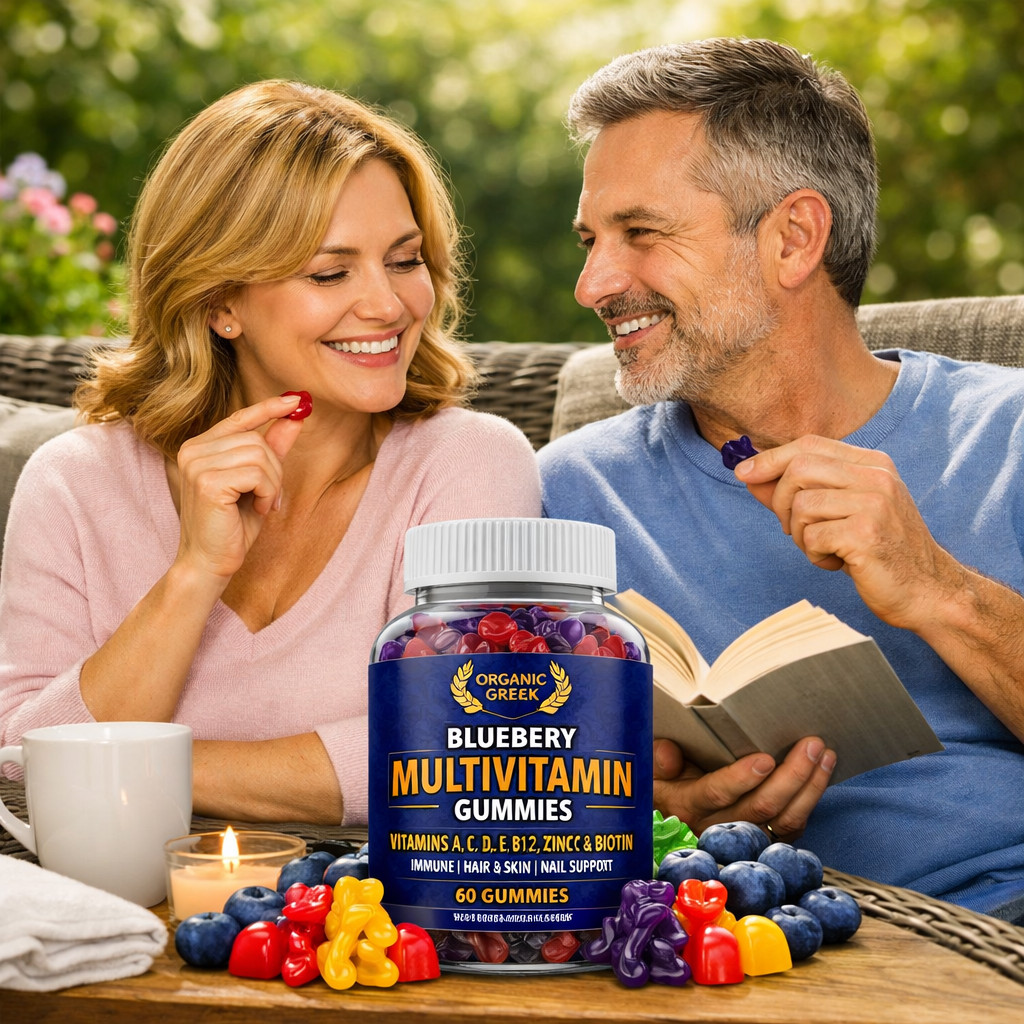 Blueberry Organic Greek® Multivitamin Vitamin A, C, D, E, Zinc, B12, Biotin more