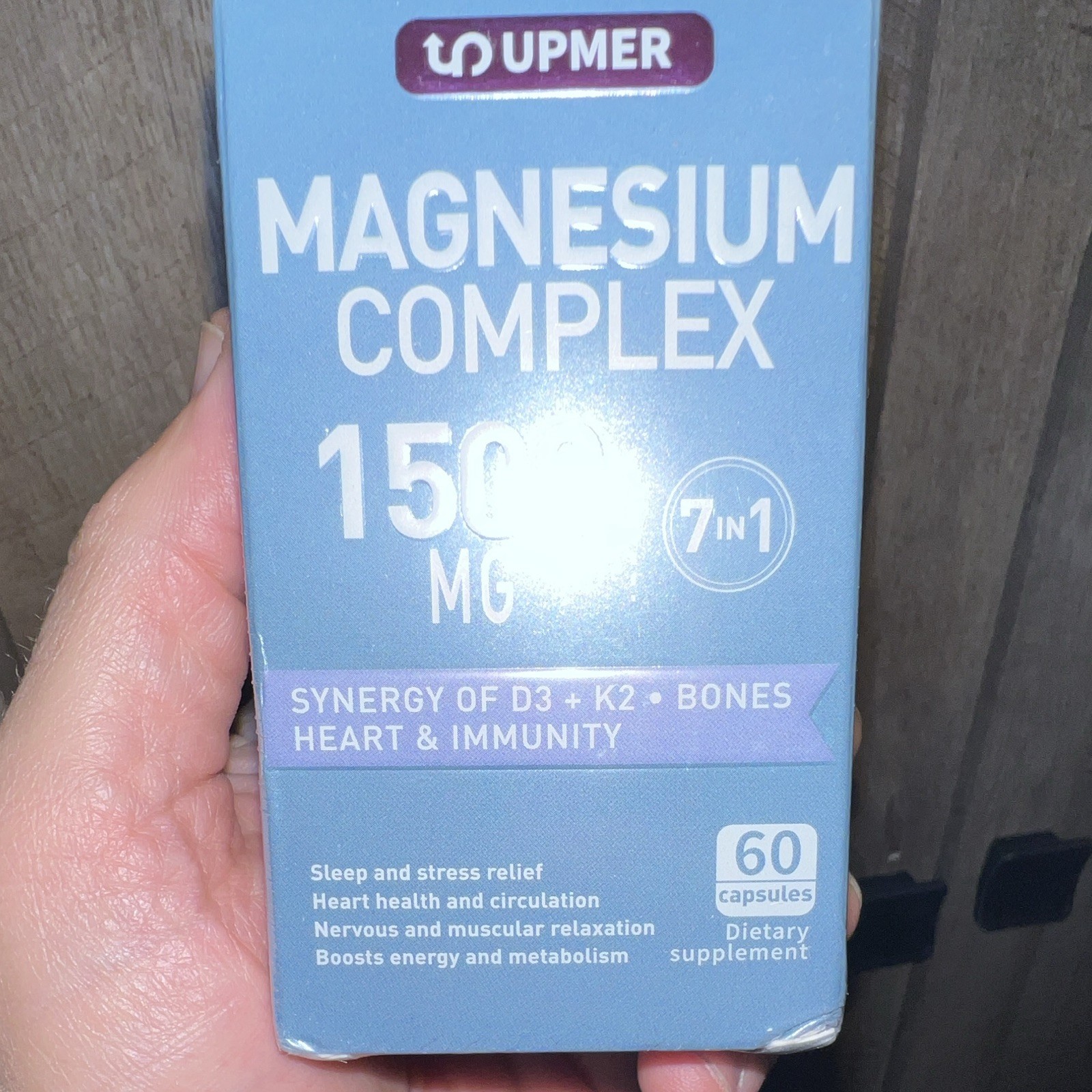 UPMER Magnesium Complex 1500mg 7-in-1 + Vitamin D3 & K2, 60 Capsules