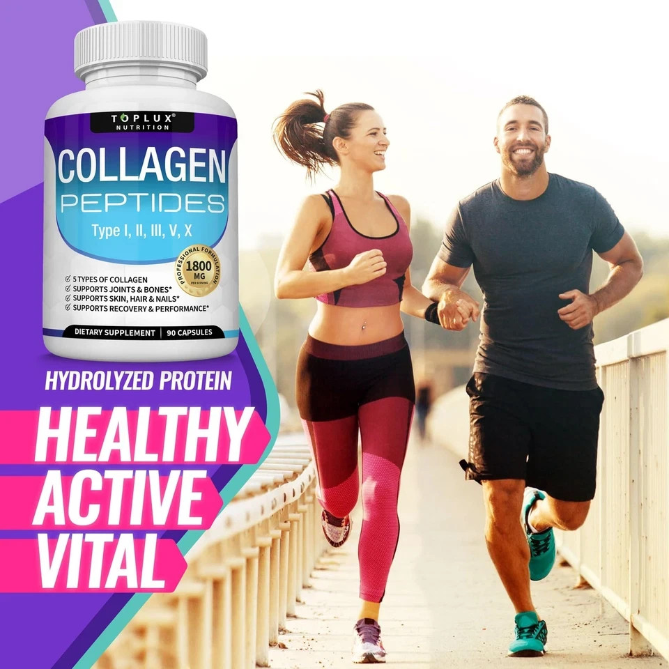 Toplux Multi Collagen Peptides 1800mg Types I II III V X 180 Capsules