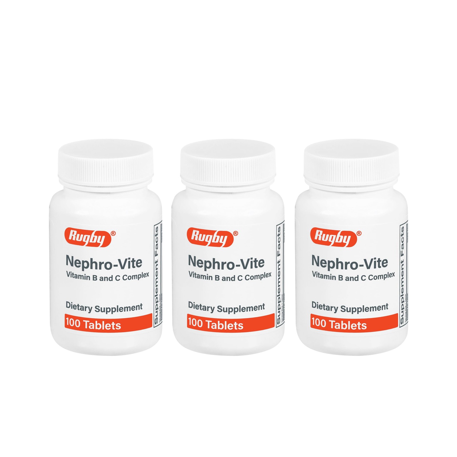 Rugby Nephro Vite Vitamin B C Complex Tablets 100 Count Dietary Supplement