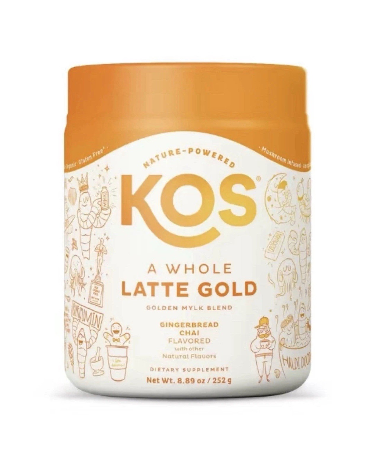 KOS A Whole Latte Gold Golden Mylk Gingerbread Chai Powder 8.89 oz Exp 10/2027