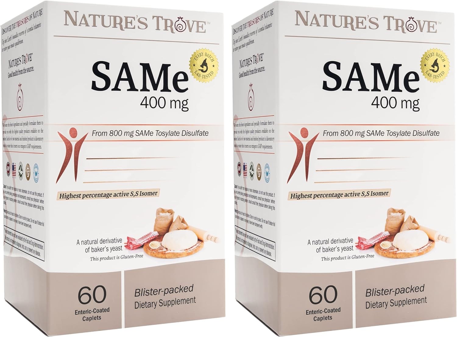 Nature’s Trove SAM-e 400mg 120 Enteric Coated Caplets (2 60 Count (Pack of 2)