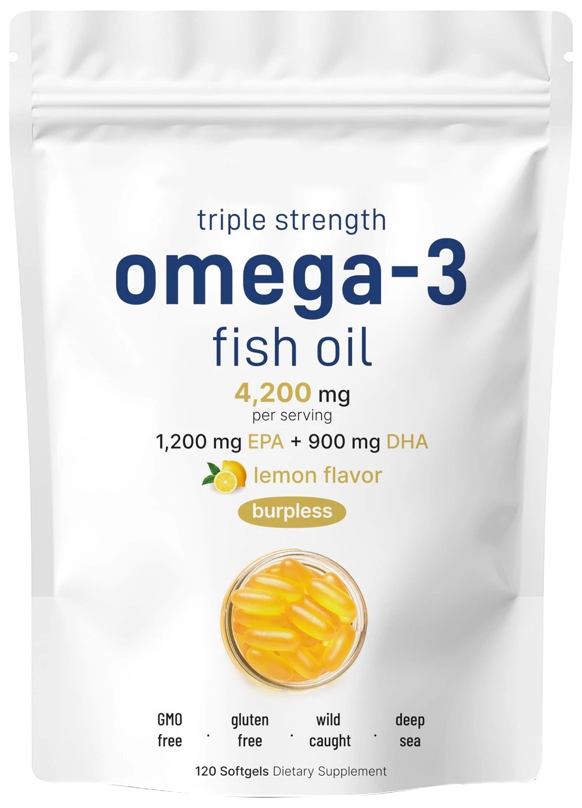 Triple Strength Omega 3 Fish Oil Softgels 4200mg EPA DHA Non GMO Gluten Free