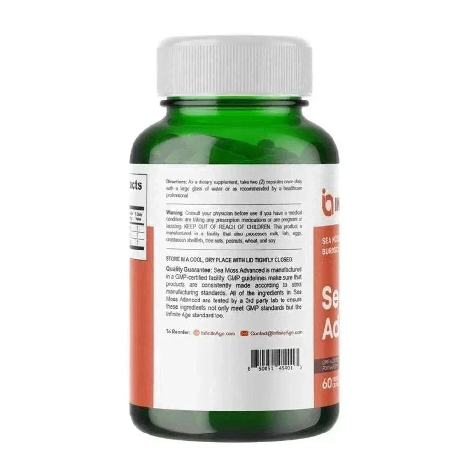 INFINITE AGE Sea Moss Advanced 1250mg Superfood – Potency 60 Capsule Pack 3，High
